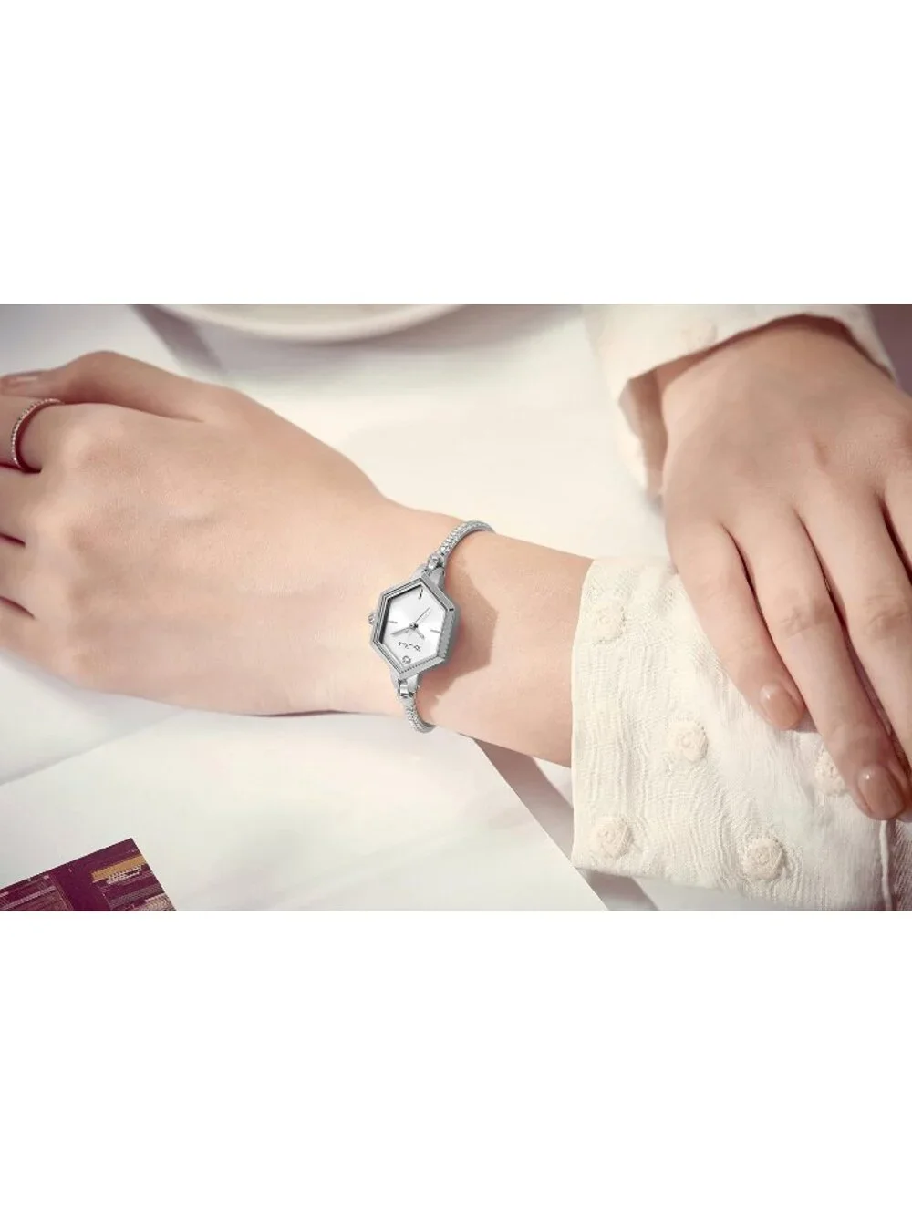 Women's Steel Shell - Black Diamond Dress Analog Hexagonal Mini Bracelet Watch